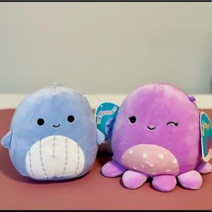 Bundle 5” Inch Samir Whale And Violet Heart Octopus Squishmallows Squishmallow